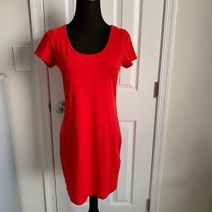 Bright red shirt dress